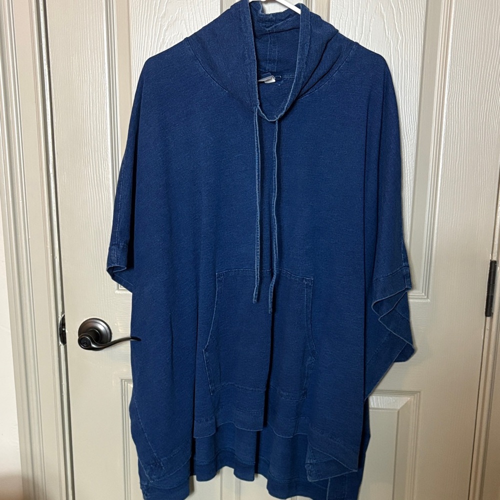 J Jill Blue Hooded Poncho with Front Kangaroo Pocket Sz M/L EUC!